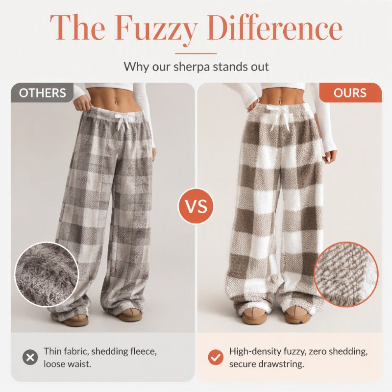 Women's Plush Plaid Wide-Leg Pants