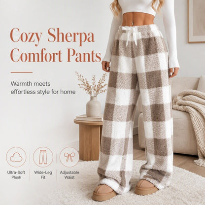 Women's Plush Plaid Wide-Leg Pants