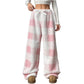 Women's Plush Plaid Wide-Leg Pants