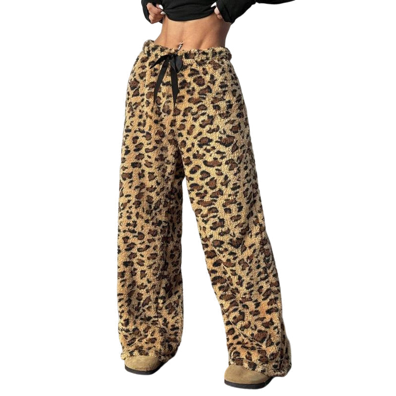 Women's Plush Plaid Wide-Leg Pants