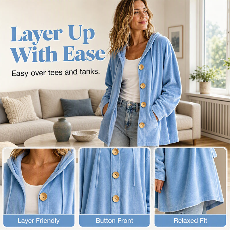 Women’s Loose Velvet Hooded Cardigan