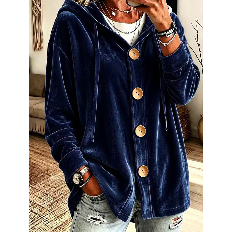 Women’s Loose Velvet Hooded Cardigan