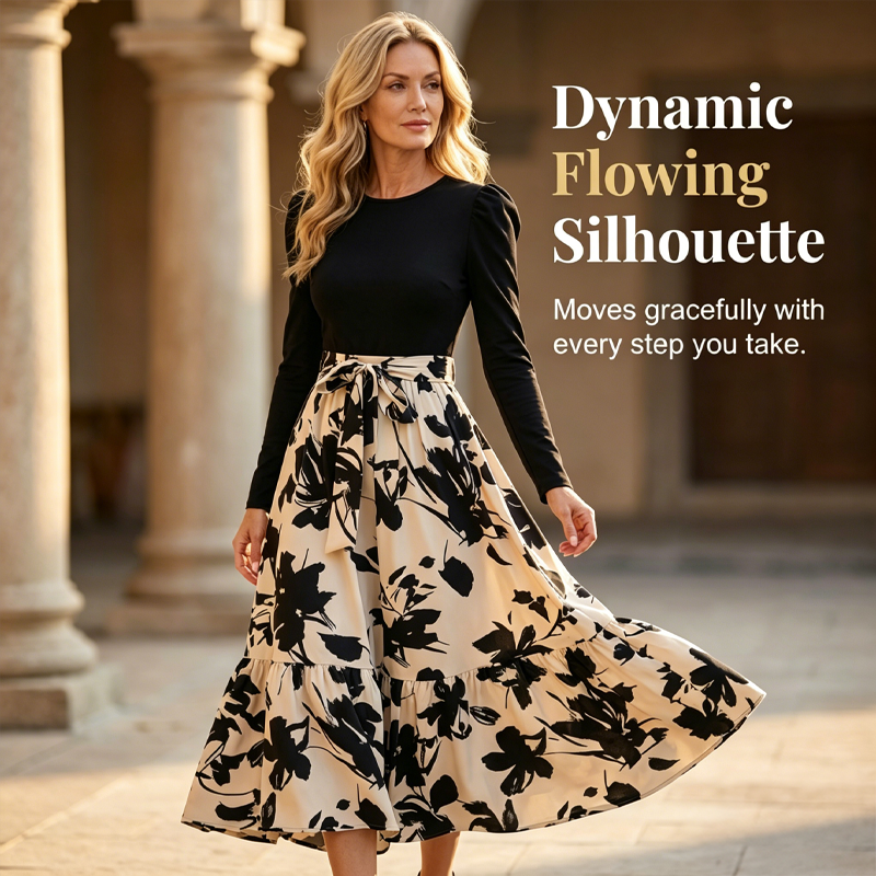 Floral Long Sleeve A-Line Maxi Dress for Women