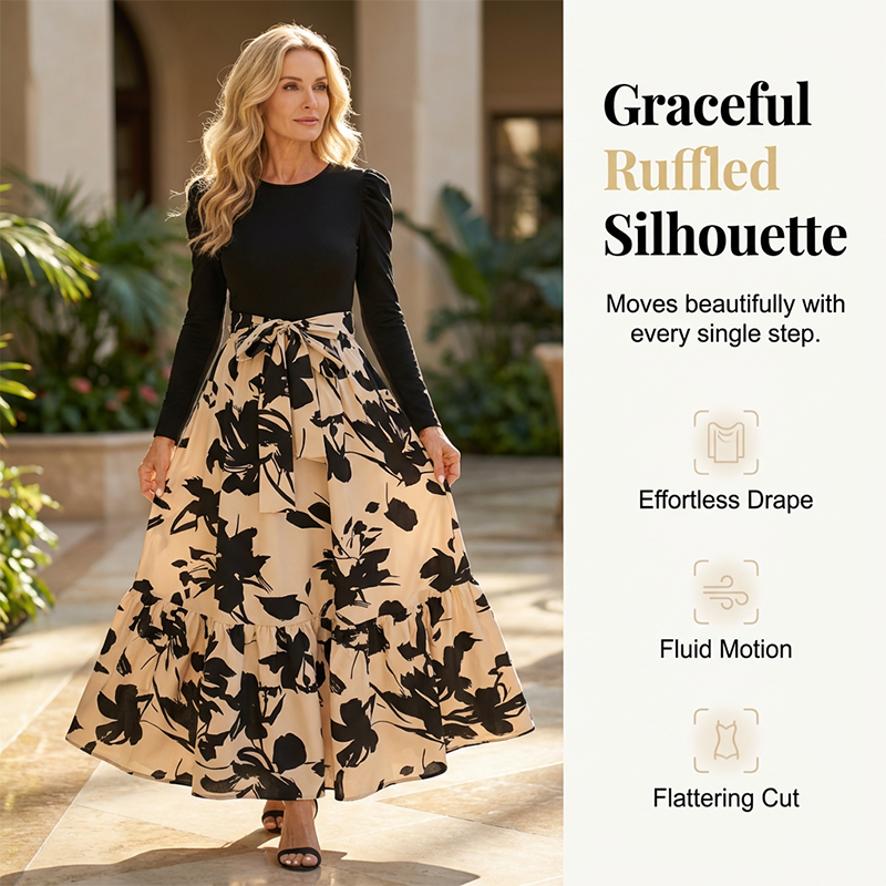 Floral Long Sleeve A-Line Maxi Dress for Women