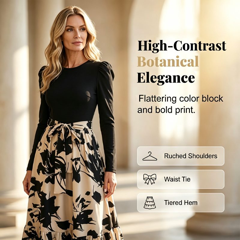 Floral Long Sleeve A-Line Maxi Dress for Women