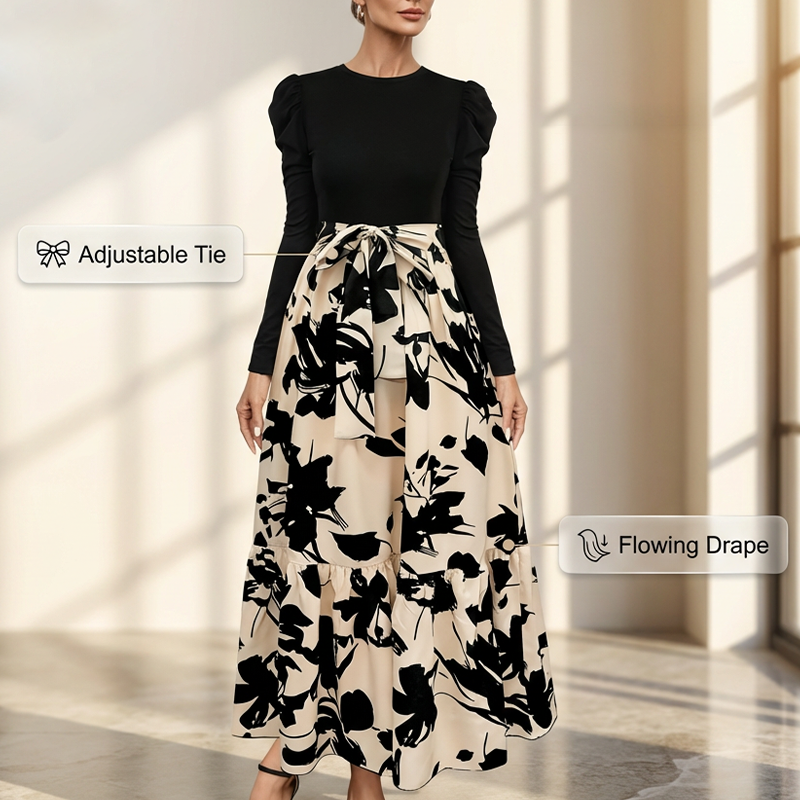 Floral Long Sleeve A-Line Maxi Dress for Women