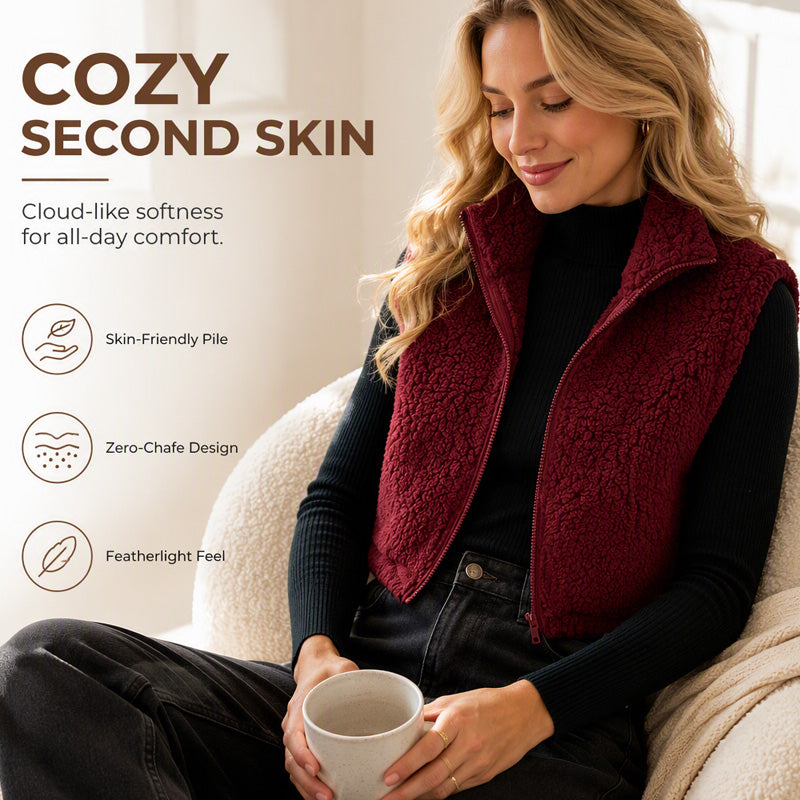 ⌛Limited-Time Offer-Women's Stand Collar Zip-Up Warm Vest