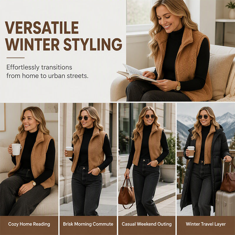 ⌛Limited-Time Offer-Women's Stand Collar Zip-Up Warm Vest
