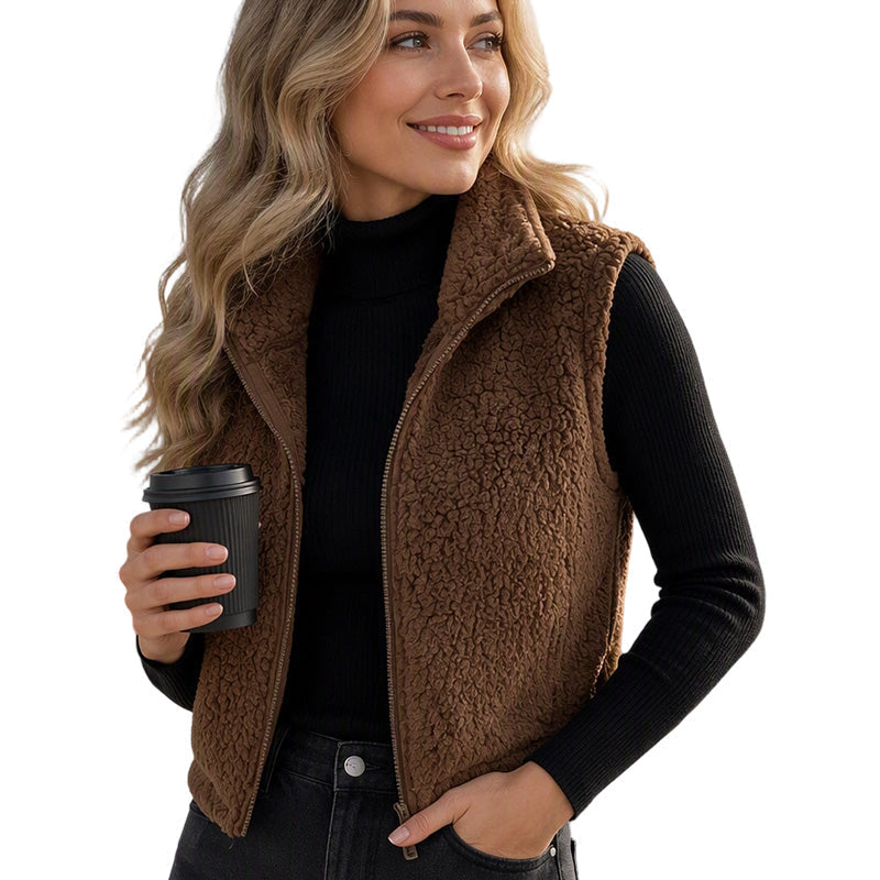 ⌛Limited-Time Offer-Women's Stand Collar Zip-Up Warm Vest