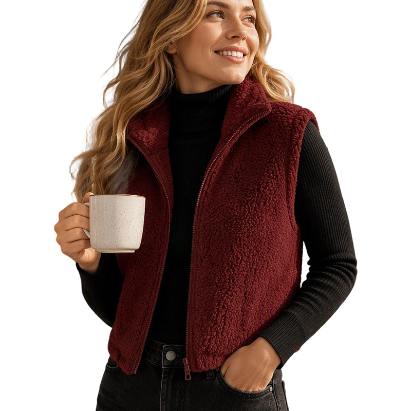 ⌛Limited-Time Offer-Women's Stand Collar Zip-Up Warm Vest