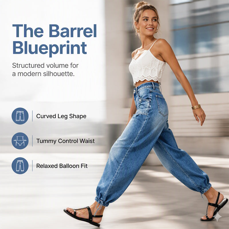 ✨ Flattering Denim Style | Women's High-Waisted Adjustable-Hem Barrel Jeans