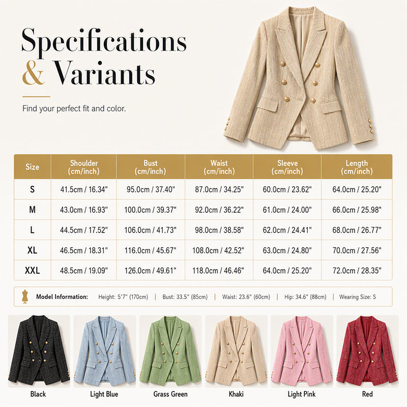 Women's Casual Double-Breasted Blazer Jacket