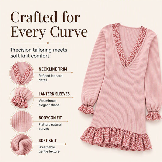 ⌛Limited-Time Offer-Women's Lantern Sleeve V Neck Knit Dress
