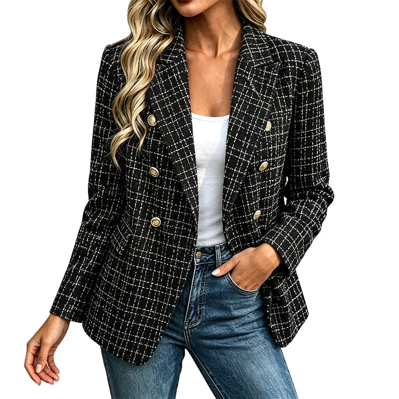 Women's Casual Double-Breasted Blazer Jacket