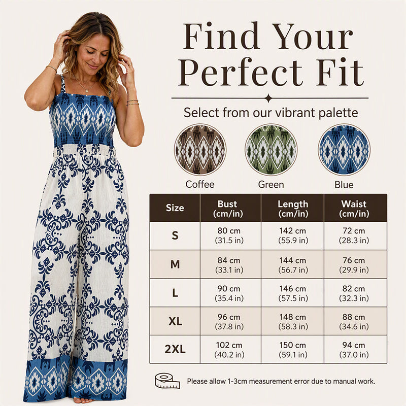 ⌛Limited-Time Offer-Women's Bohemian Print Smocked Jumpsuit