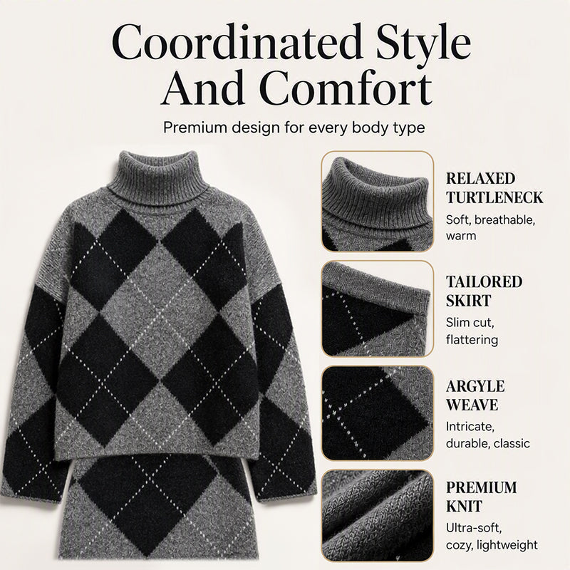 🍁New Fall Collection-Women's Argyle Knit Sweater & Skirt Set