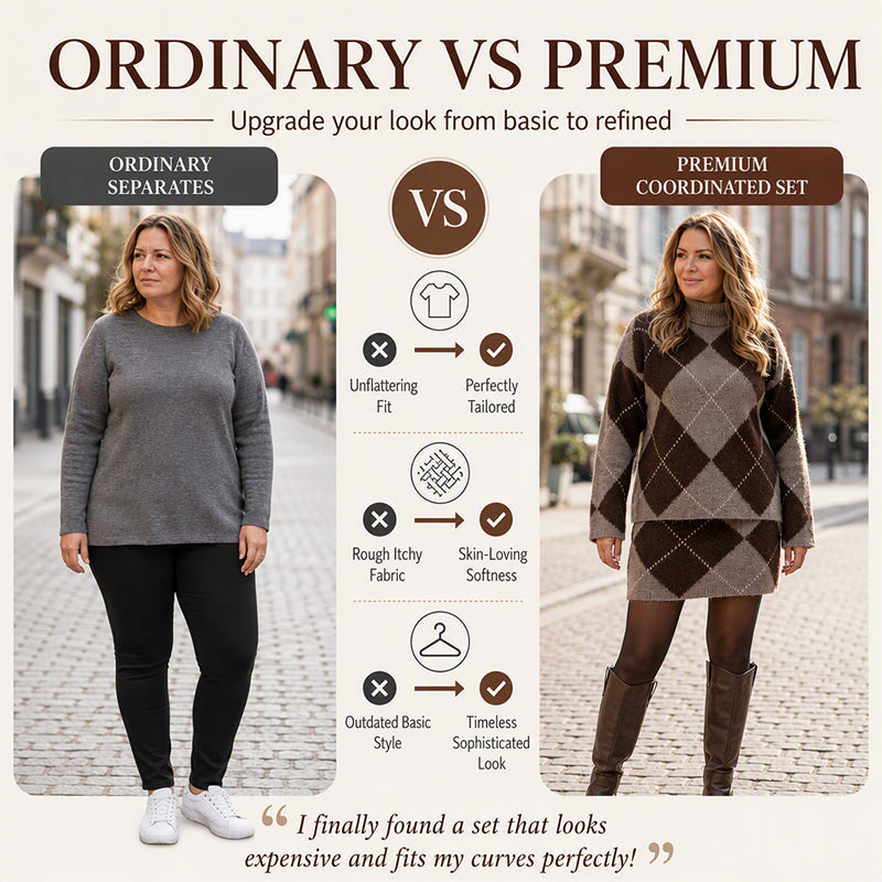 🍁New Fall Collection-Women's Argyle Knit Sweater & Skirt Set