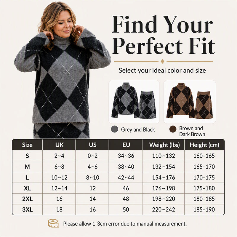 🍁New Fall Collection-Women's Argyle Knit Sweater & Skirt Set