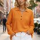 Women's V-Neck Waffle Knit Long Sleeve Top
