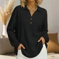 Women's V-Neck Waffle Knit Long Sleeve Top