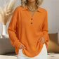 Women's V-Neck Waffle Knit Long Sleeve Top