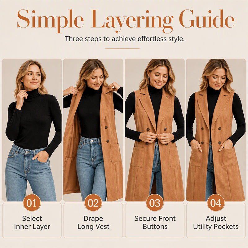 Women's Breasted Long Vest with Pockets