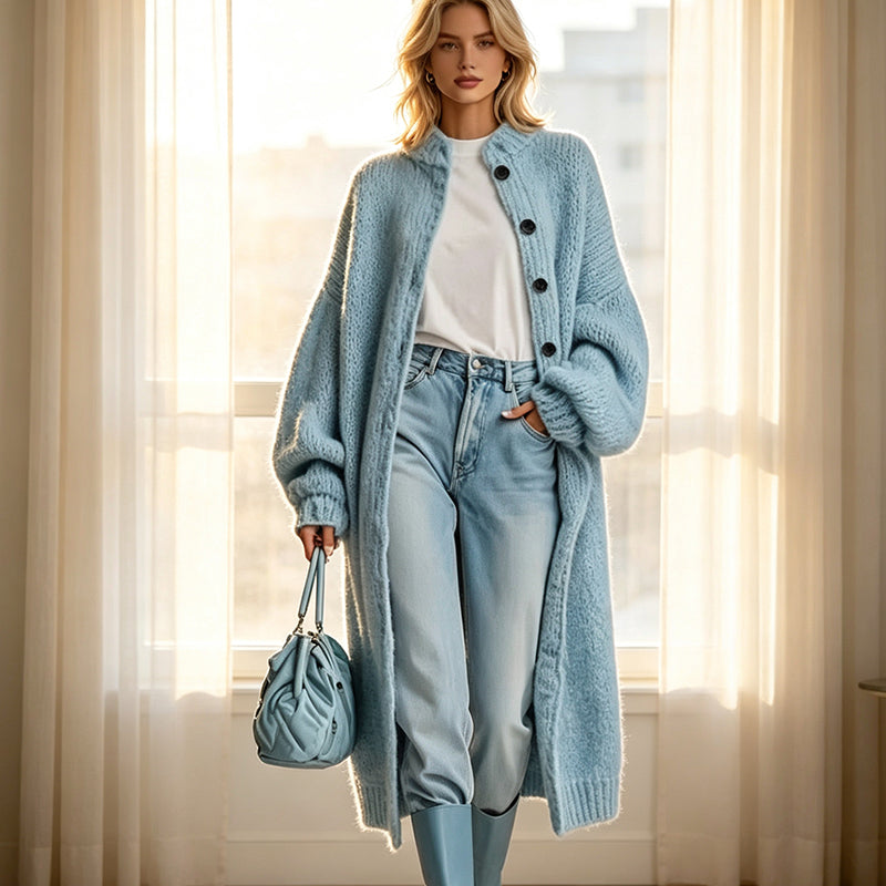 ✨🧶 Cozy Length, Effortless Layers | Women's Chunky Knit Long Sweater Coat