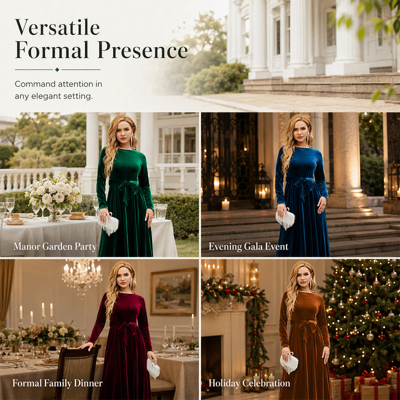 🍁New Fall Collection-Women's Elegant Velvet Long Sleeve Maxi Dress