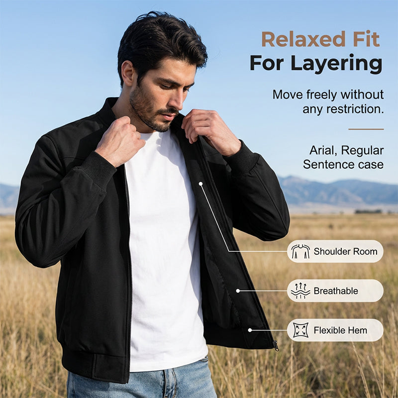 🧥Men's Classic Bomber Jacket with Zip Front