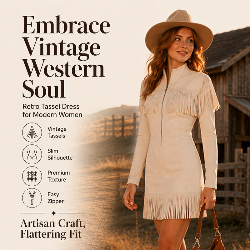 ⌛Limited-Time Offer-Women‘s Western Faux Suede Fringe Dress