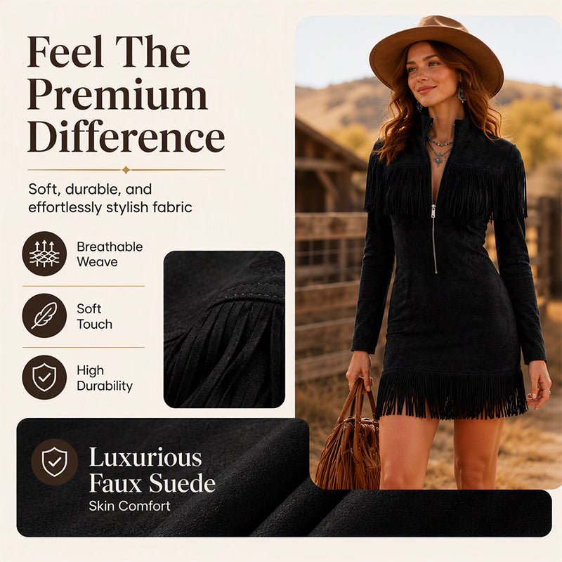 ⌛Limited-Time Offer-Women‘s Western Faux Suede Fringe Dress
