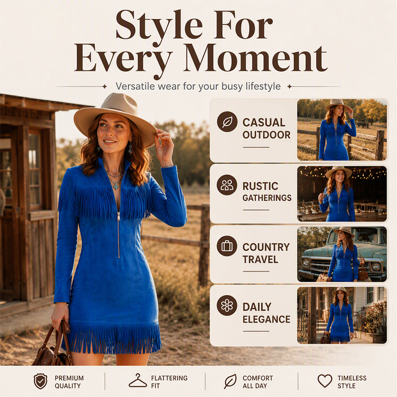 ⌛Limited-Time Offer-Women‘s Western Faux Suede Fringe Dress