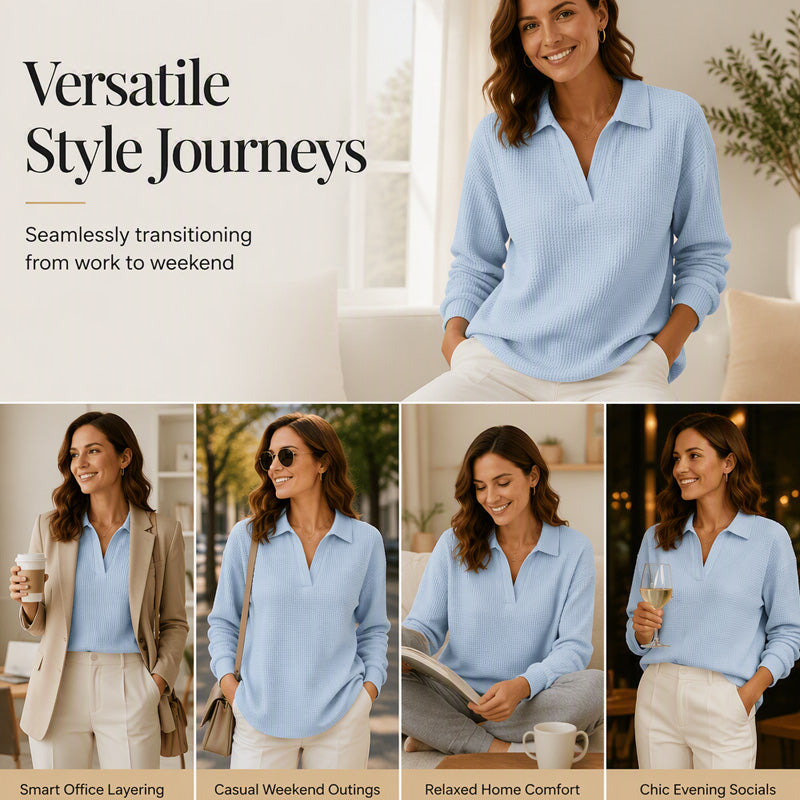 Women's Knit V-Neck Long Sleeve Top