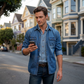 Men's Denim Long Sleeve Shirt Casual Button Down Cardigan