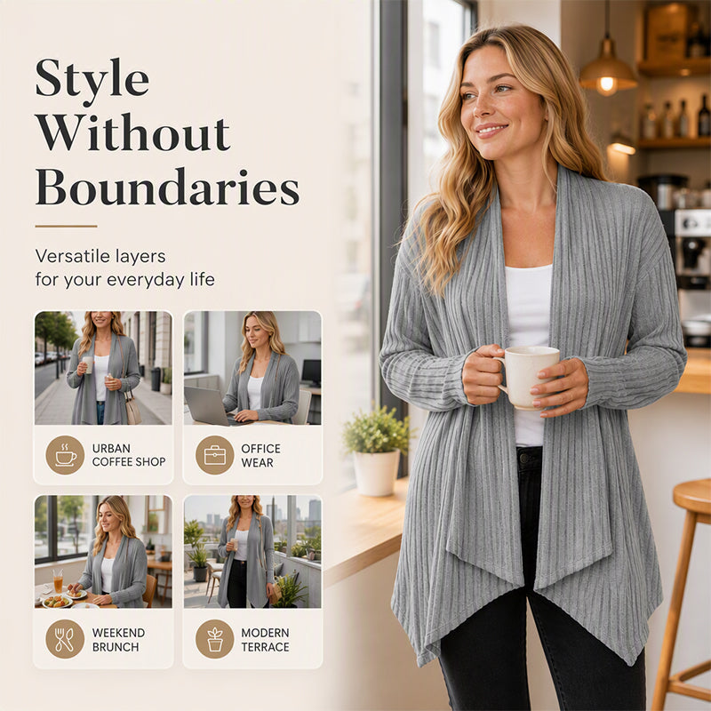 ⏳LAST DAY SALE ONLY ￡16.99!!🧶Women's Casual Draped Open Front Cardigan – Cosy, Flattering & Effortlessly Chic