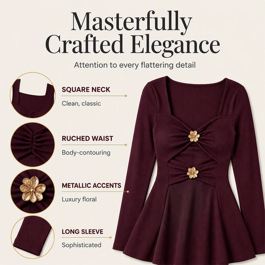👚✨Women's V-Neck Peplum Top with Flower Accents