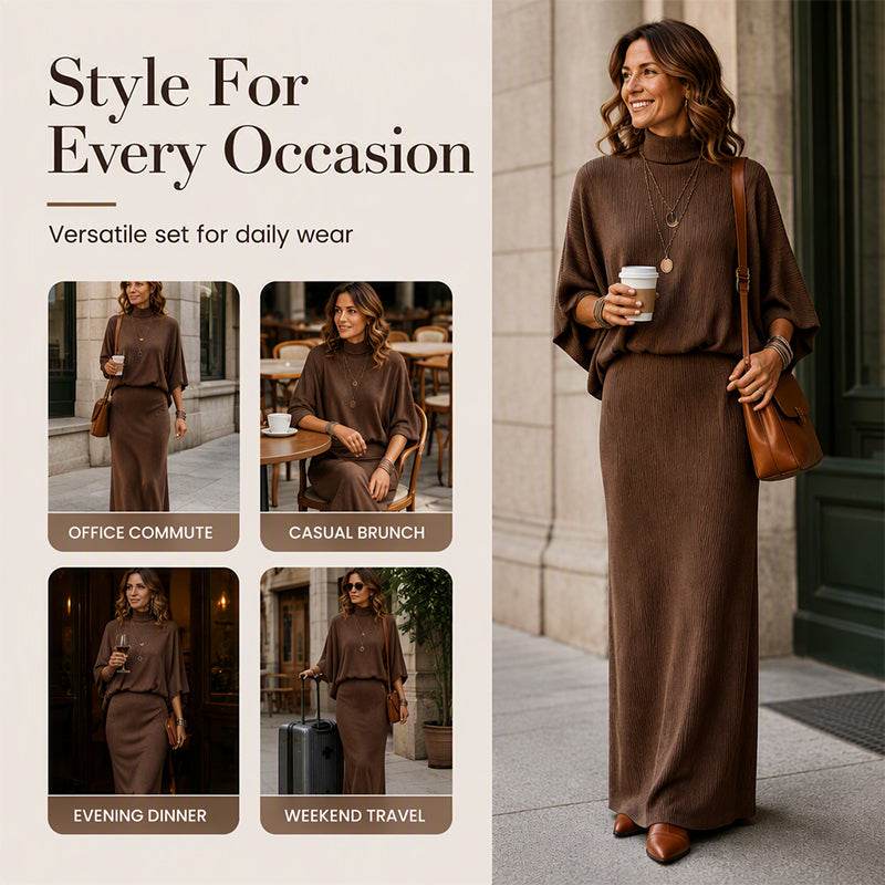 ✨ One Set, More Ways to Wear | Women's Batwing Top & Maxi Skirt 2-Piece Set