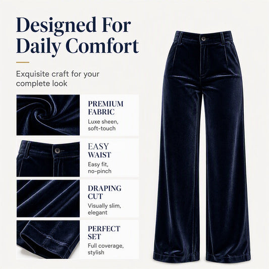 ✨ Elevated Comfort | Women's High-Waisted Velvet Wide-Leg Trousers