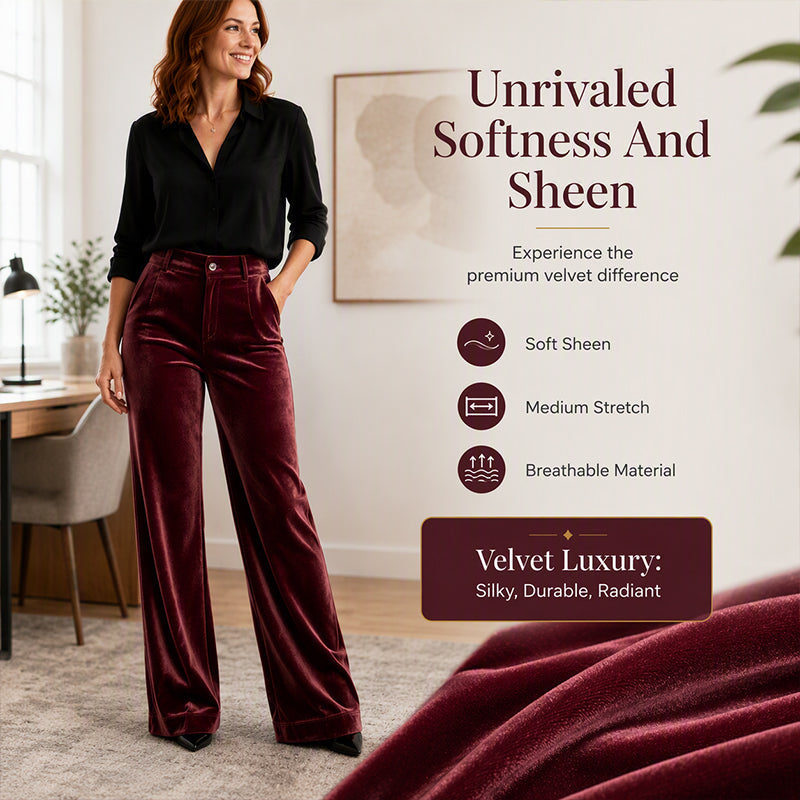 Women's Velvet High-Waist Wide-Leg Pants