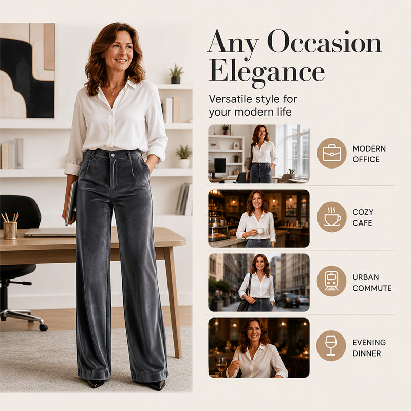 Women's Velvet High-Waist Wide-Leg Pants
