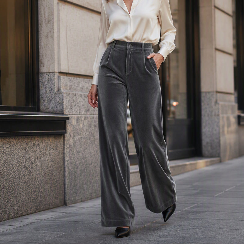 Women's Velvet High-Waist Wide-Leg Pants