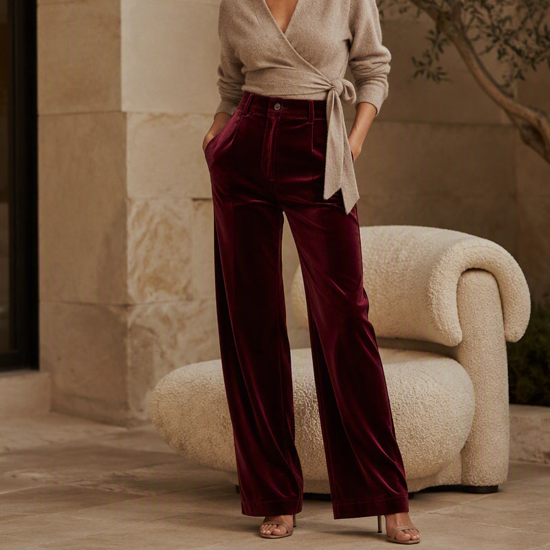 Women's Velvet High-Waist Wide-Leg Pants