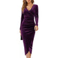Women's V-Neck Velvet Ruched Bodycon Dress