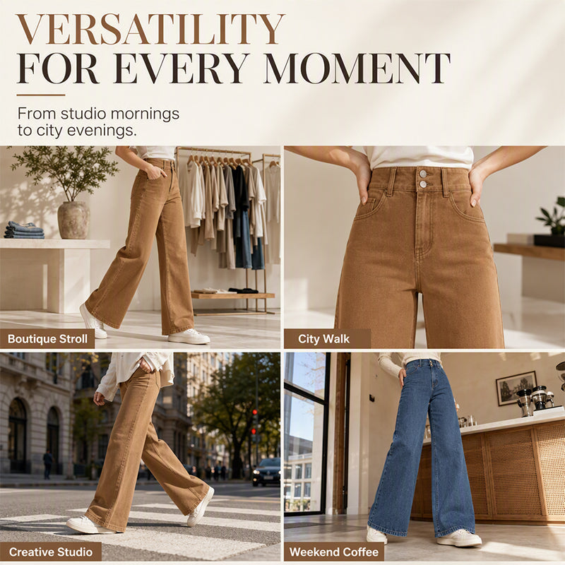 Women's High-Waisted Wide-Leg Casual Jeans