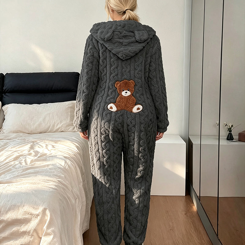 🐻 Cozy With a Playful Twist | Women's Bear-Embroidered Hooded One-Piece Loungewear ⚡ Free Shipping