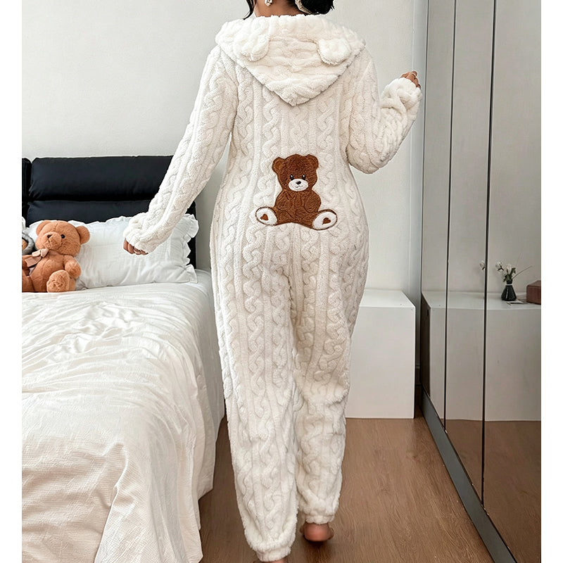🐻 Cozy With a Playful Twist | Women's Bear-Embroidered Hooded One-Piece Loungewear ⚡ Free Shipping