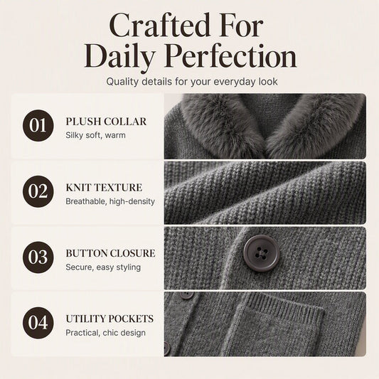 Women's Furry Collar Knit Cardigan