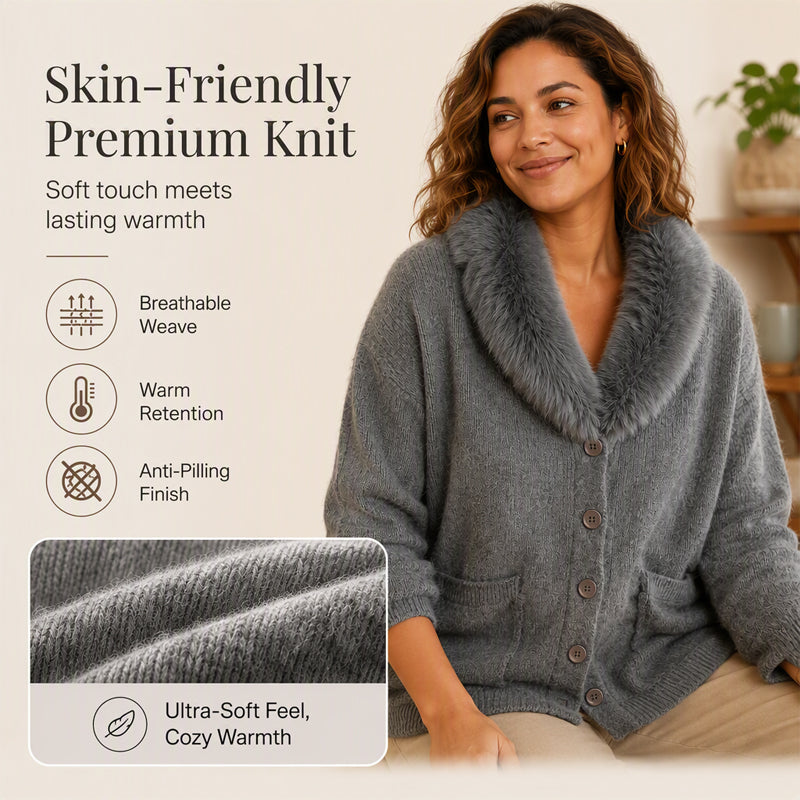 Women's Furry Collar Knit Cardigan