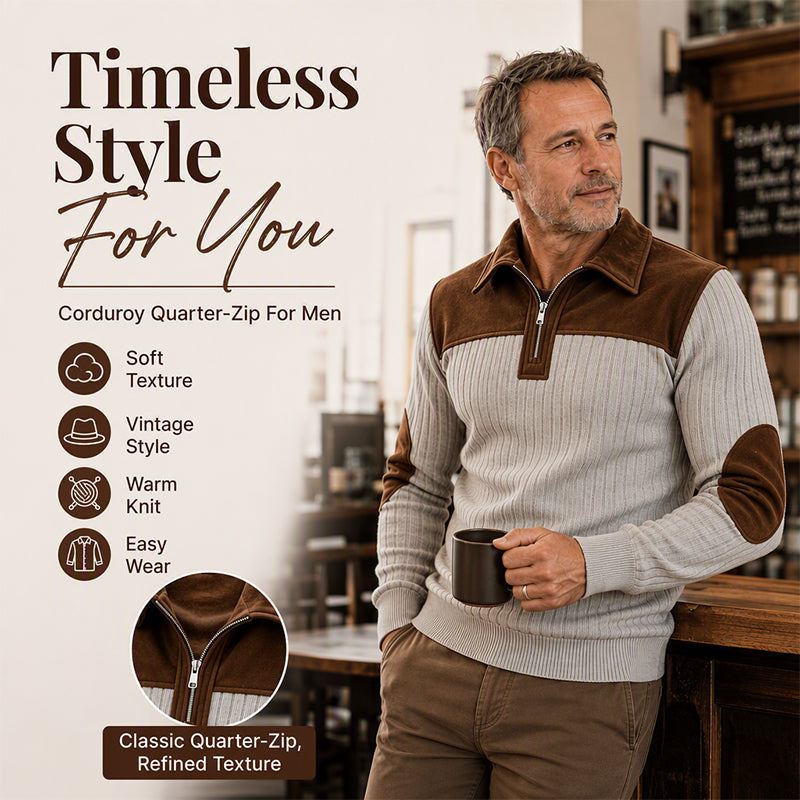 Men's Quarter Zip Corduroy Knit Sweater