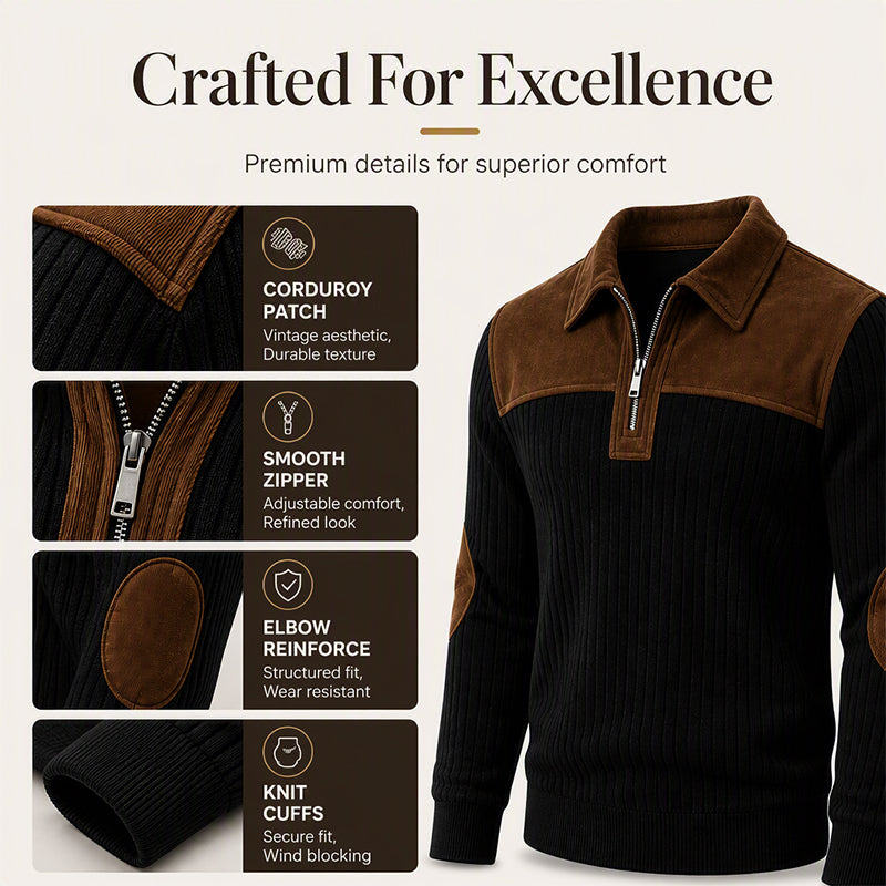 Men's Quarter Zip Corduroy Knit Sweater